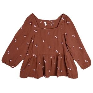 Madewell Amie flower blossom peplum 3/4 sleeve waffle knit blouse